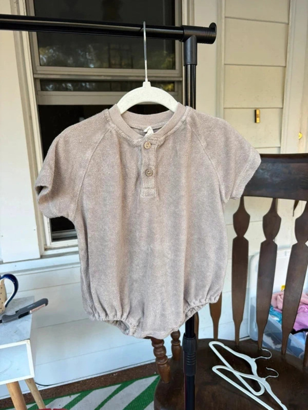 Quincy Mae Oat Terry Henley Bubble Romper Organic Cotton 12-18M